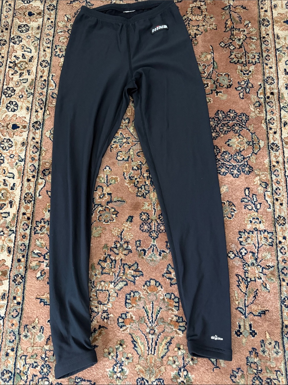Hind Black Running Leggings with Small White Logos